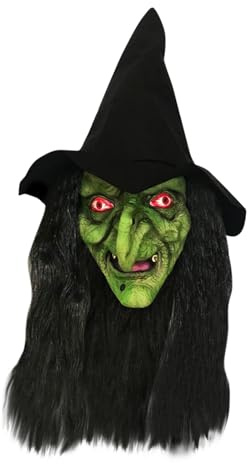 Generisch Halloween Hexe Maske Horror Hexenmaske mit Hair Latex Grusel Masken Scary Witch Mask Realistisch Creepy Gesichtsmaske Maske Halloween Erwachsene Kinder Hallowen Costumes