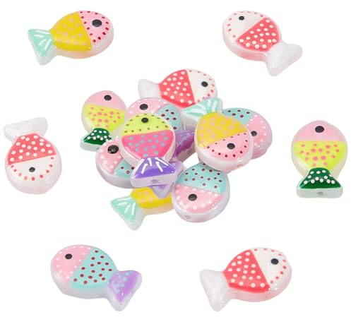 PONABEADIY 1 Box 20 Stück Lampwork Fischperlen Mit Loch Handgefertigt Glasfarbe Emaille Tier Ozean Cartoon Charm Lose Abstandsperlen Großpackung Für Schmuckherstellung Armbänder Halsketten Ohrringe DI