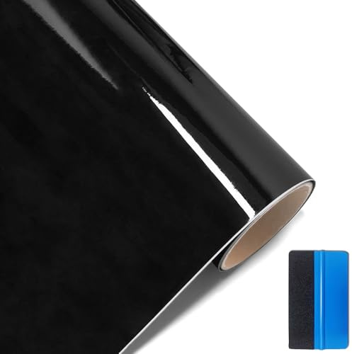 NewL High Gloss Black Car Vinyl Film Air-Release Self Adhesive 30 x 300 cm | Ultra-rich black tone shining like polished paint, stretchable & repositionable adhesive, for automotive outdoor applications
