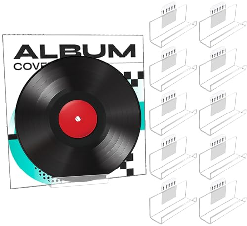 Dmnnlp 10 unidades de soporte de pared para discos de vinilo con adhesivo, 10 x 3 x 4 cm, acrílico transparente, soporte de pared para pantalla de CD en casa o oficina