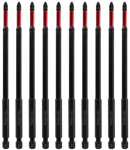 Gasea 10pcs PH2 Screwdriver Bits, 150mm (6 Inch) Extra Long Phillips #2 Magnetic Cross Head Drill Bits, 1/4 Hex Shank S2 Steel Impact Driver Bit Set for Electric Screwdrivers & Power Tools