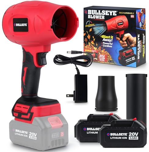 Bullseye Blower – Cordless Leaf Blower, Handheld Turbo Jet with 2 Batteries, 20V 350W Electric Air Power for Patio, Garage Cleaning and Car Drying – As Seen on TV