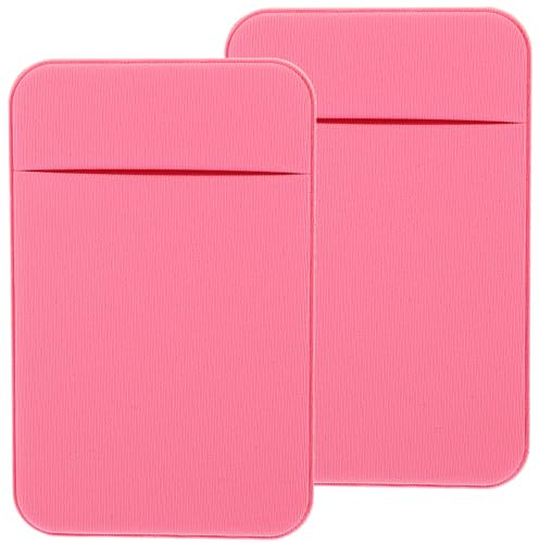 POPETPOP 2pcs Adhesive Phone Card Holder Slim Wallet Sleeve for Mobile Back, Elastic Stretch Fabric Phone Wallet Pocket, Small Card Bag, Pink, for Cellphone Use