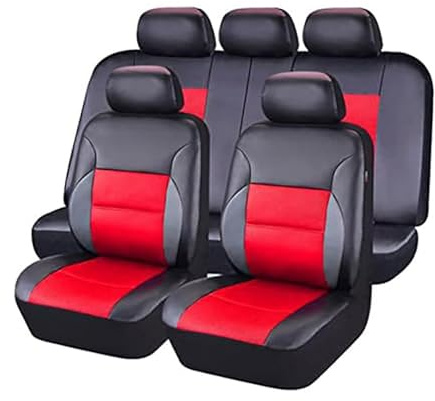 XATHKJOE 9 Stück Leder Autositzbezüge Sets, für Suzuki Swift 2013-2024 Auto Sitzbezüge Komplett Set,Wasserdicht Atmungsaktiv Sitzschoner Auto,B/Black Red