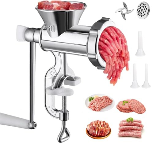 Manual Meat Grinder with Sausage Stuffer and Tabletop Clamp,Stainless Steel Meat Mincers for Home Use, Fast Cutting & Easy Cleaning,Sausage Maker Machine for Vegetable,Noodles,Pepper