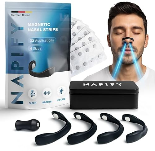 Magnetic Nasal Strips (32 Days) – Magnetic Nose Strip for Snoring – Strong Adhesive from Germany – for Free Breathing, Sports Performance & More Focus Anti-Snoring Stopper Black