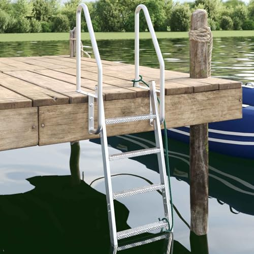 GeenYuu 4-stegs dockstege aluminium silver 58 x 77 x 166 cm vikbar med dragrep halkfri för båt, yacht, brygga, pool, ponton simning, insteg, bak, bug