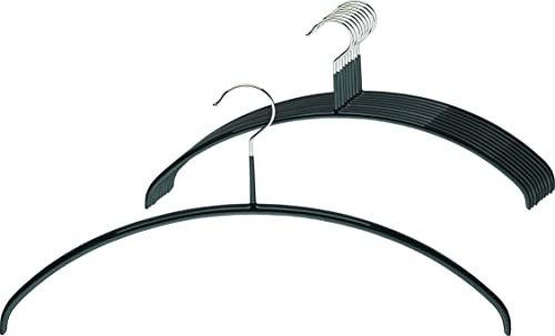 MAWA Kleiderbügel, Set mit 10 hochwertigen, platzsparenden, rutschfesten Kleiderbügeln, ideal für T-Shirts und Pullover, mit 360° drehbarem Haken und Rutschfester Beschichtung, 40 cm, Schwarz