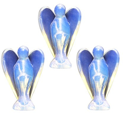 3er Set Schutzengel aus Opalit, Taschenformat, freistehend | Naturstein-Skulptur mit polierter Oberfläche für Heimdekoration, Sammlung, Feng Shui und Geschenk.
