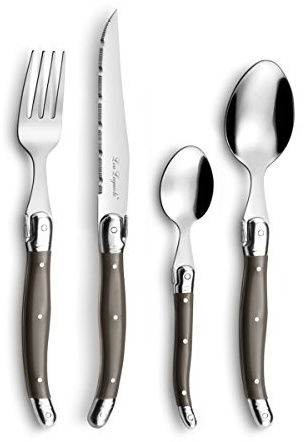 Lou Laguiole Steakbesteck TRADITION, Besteck, Edelstahl mit farbigen Kunststoffgriffen, pfeffer, für 12 Personen, 48-teilig