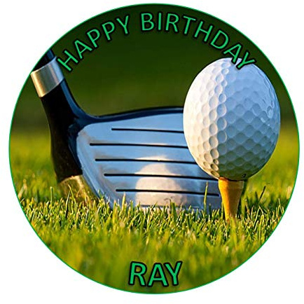Golf Round circle Cake Edible Icing or Wafer Topper 7.5 inch Personalised (Icing)