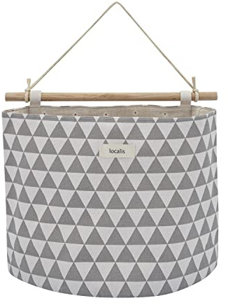 LOCALIS Hängväska XXL - tyg, innerfoder, hängande förvaring, hängorganiserare - perfekt för hemmakontor, hall, badrum, barnrum - 35 x 15 x 28 cm (grå triangel)