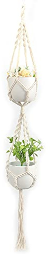 Tiardey DIY woven cotton rope flower pot Hanger, Handmade Plant Holder for Gift Round & Square Pots Indoor and outdoor hanging basket-Weaving Flower double layer