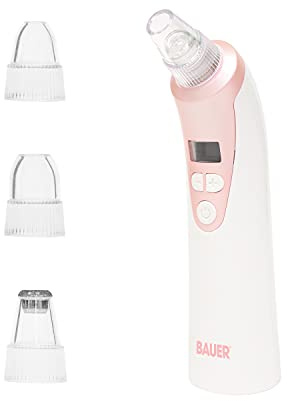 Bauer Professional Blackhead Remover Vacuum/USB Rechargeable Pore Cleanser for Acne, Blackheads, Whiteheads/Deep Suction/LED Display / 5 Speeds and 4 Interchangeable Heads