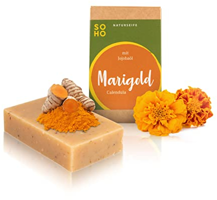 SOHO Naturkosmetik Duschseife Marigold • Festes Duschgel mit Calendula (Ringelblume) • Vegane Seife für Körper & Hände (95g)