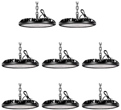 bapro 8x 300W 30000LM UFO Lámpara Alta Bahía, 6500K Blanco Frío LED Salón Proyector Lámpara Taller, Impermeable IP65 Iluminación Comercial Bahía Luces para Almacén, Garaje Fábrica, Taller