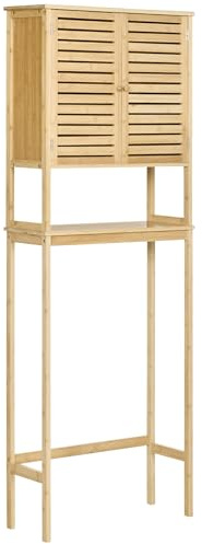kleankin Toaletthylla badrumsskåp över toalett med 2 dörrar garderob och öppen hylla 60 x 23 x 173 cm bambu