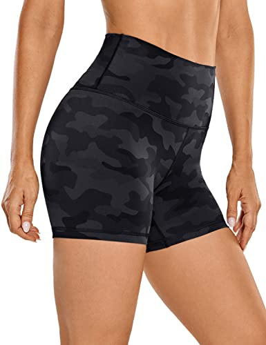 CRZ YOGA Mujer Naked Feeling Pantalones Cortos Deportivos Cintura Alta Yoga Ciclismo Fitness Mallas Cortas - 10cm Camuflaje Gris Oscuro 40