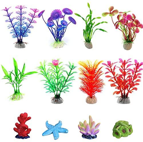 OrgMemory Aquarium-Pflanzen, Kunststoff, Dekorationen für Aquarien, mit Korallen, 12 Stück, Aquarium-Dekoration