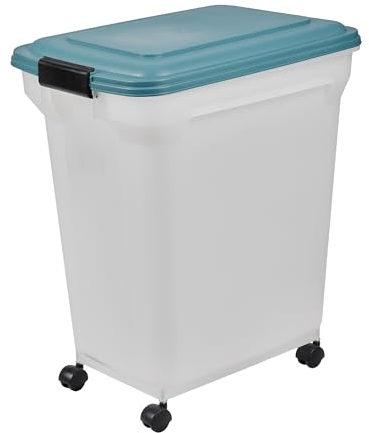 Iris Ohyama, Contenitore per Crocchette, 45L/15kg, Blu, Ermetici, Contenitore per Alimenti in Plastica con Coperchio, con Ruote, Per Cibo per Gatti, Cani, Cibo secco, Dolci, Scatola, ATS-L