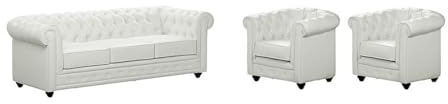 Vente-unique-Divano 3 posti e 2 poltrone CHESTERFIELD in similpelle Bianco