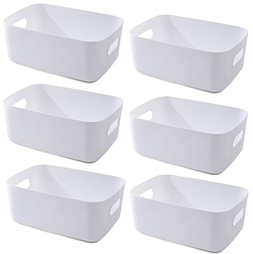 NCRGB Förvaringslåda Plast Förvaringskorg med Handtag Köksskåp Organiserare låda Korgar Förvaring Plastlåda för Badrum hylla Plastlåda (6 Vit, 20x14x7 cm)