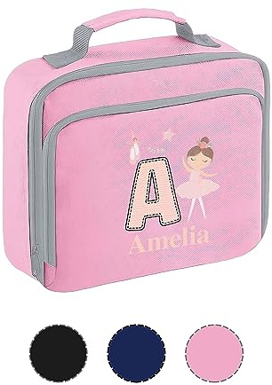Personalised Lunch Bag for Girls Insulated Lunch Box for School with Name Nursery Kids Dancing Design (Pink)