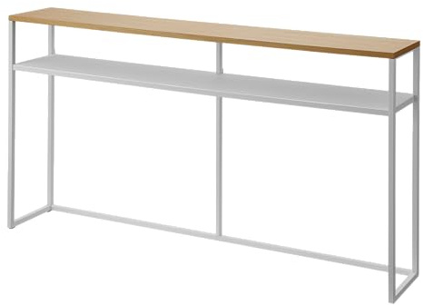YAMAZAKI 2028 Tower Console Table with Shelf, White, Steel/Wood, 126 x 20.5 x 65 cm