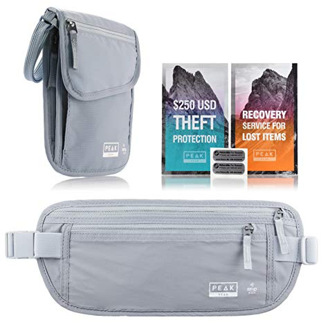 Travel Companion Combo - Hidden Travel Money Belt + Neck Wallet (Gray, Bundle)