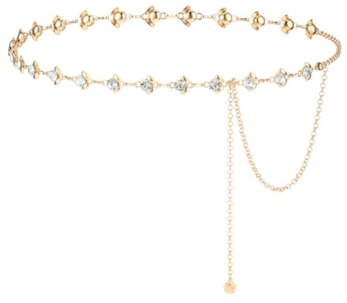 TIESOME Kettengürtel für Frauen, Strass-Blume, Taillenkette, verstellbarer Kristall-Taillengürtel, Braut-Hochzeitsgürtel für Kleid, 130cm/50.18in, metall, Glas
