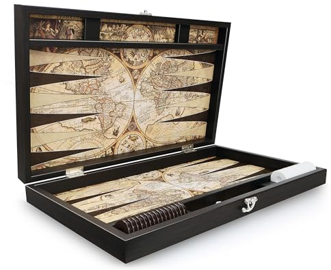 Trendy Backgammon Antique Map XXL – Klappbares Backgammon Brettspiel aus kratzfestem Kunstleder, 49 x 30 x 6 cm, inkl. 30 Spielsteinen & 2 Würfeln – Markenqualität aus der Türkei