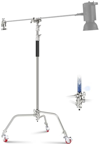 NEEWER C Stand d'Éclairage Robuste, 11.15ft/3.4m Support de Photographie Réglable en Métal avec Coussin à Ressort Intégré et Vis 1/4 pour Lampe LED Studio DSLR Appareil Photo, Charge Max.10kg- Noir