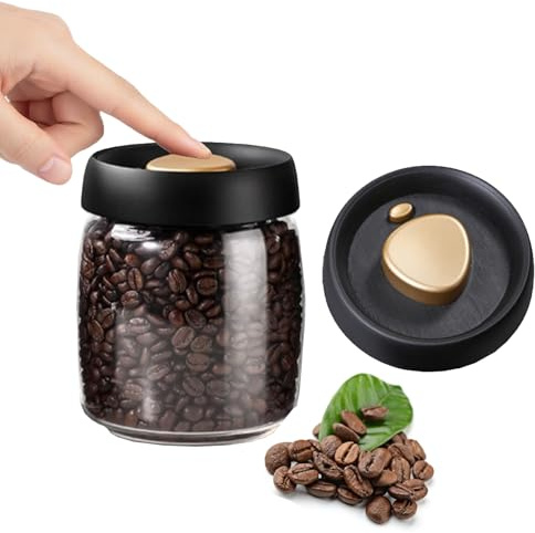 GCFTIFF vorratsdosen mit deckel luftdicht, Kaffeedose Luftdicht,950ml glasbehälter mit deckel,vakuumbehälter kaffeebohnen behälter,luftdichte aufbewahrungsbox,aus Verstärktem Borosilikatglas (Gold)
