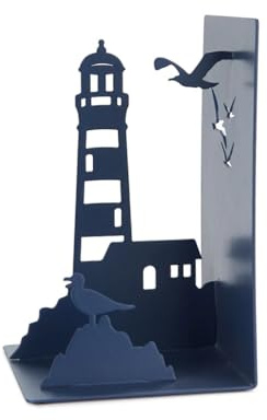 Balvi Buchstützen Lighthouse Farbe Blau Klassischer Ausblick auf die Küste: Leuchtturm und Möwen Meta