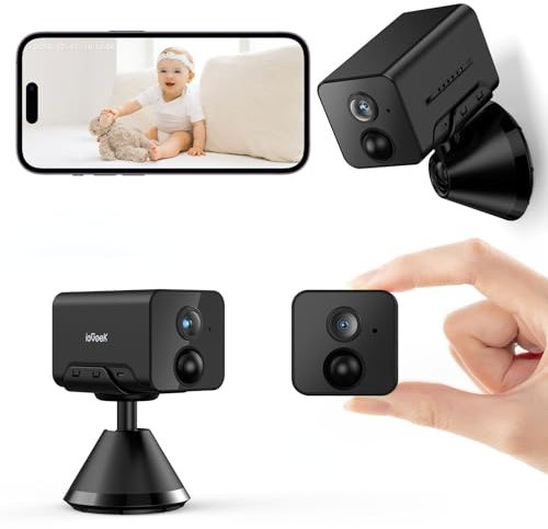 ieGeek Telecamera WiFi Interno Senza Fili a Batteria, Videocamera Sorveglianza Interno Wi-Fi Casa 1080P, Rilevazione di Movimento PIR con Sirena, Audio Bidirezionale & Visione Notturna, Locale/Cloud