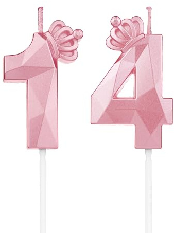 DTXLX Pink Krone Zahl 14 Geburtstagskerzen Kuchen Deko | Zahlen, mit, 3D, für, geburtstagsdeko, Kinder, Partys, Hochzeiten, Firmenfeiern, Jubiläen, Rosa, #14