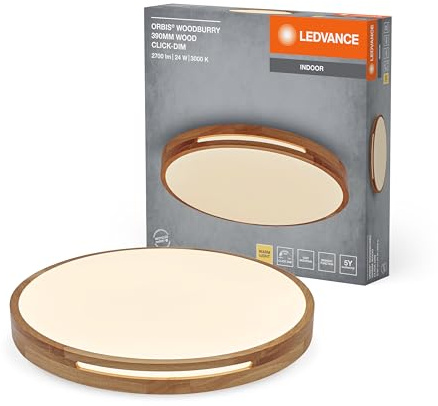 LEDVANCE ORBIS Woodburry LED-Wand-/Deckenleuchte mit Holzdekor, 24W, 1500lm, 3000K, 390mm Durchmesser, 830 freundliches Warmweiß, IP20 Schutz, Montageschrauben und Dübel inklusive