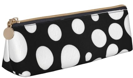 JUEXDEME Federmäppchen aus Leder, gepunktet, schlankes Design, Stifteetui mit metallischem Reißverschluss, Größe für Studenten, Büro, Uni, Mittelschule, Schwarz und Weiß, weiß, Einheitsgröße,