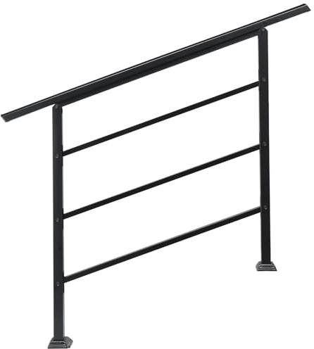 Adjustable Outdoor Handrails for Stairs, Wrought Iron Hand Rails Stairs for Outdoor Steps Handrail Stair Railing Handrail for Cross Bar Stairs Hand Rails Outside Steps Black Railing (1 to 4 Steps,A)