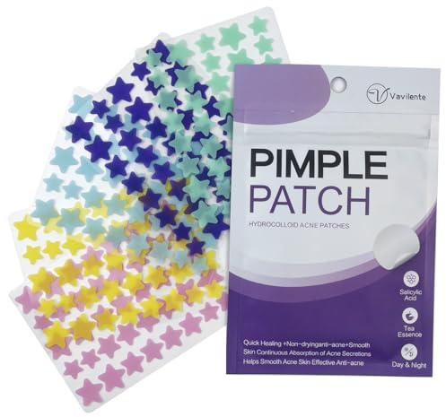 Vavilente Pimple Patches for Face Zit Dots,Hydrocolloid Pimple Patch Star with Tea Tree Oil Acne Patches Invisible,Star Face,Cute Acne Patch-Day and Night Use(200 Count)