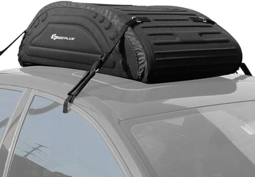 GOPLUS Auto Dachtasche, Dach Gepäckträger, Faltbare Dachbox Softbox, Wetterbeständiger Dachkoffer aus Wasserdichtem Stoff, Aufbewahrungsbox Reisetasche für Reisen und Transport, Schwarz