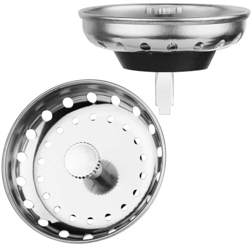 Bamberg 2PCS Kitchen Sink Drain Strainer Sink Stopper Combo for Standard 3-1/2 Inch Drain, Stainless Steel Sink Strainer Basket