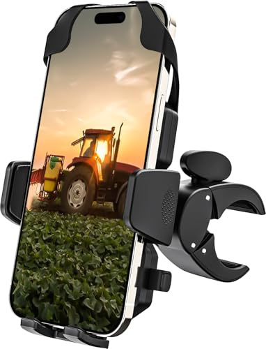 Dosvsi Support de fixation de téléphone pour tracteur, attache sécurisée améliorée, clip de téléphone portable stable pour chariot élévateur/machine agricole, support de pilier pour iPhone 16 15 14