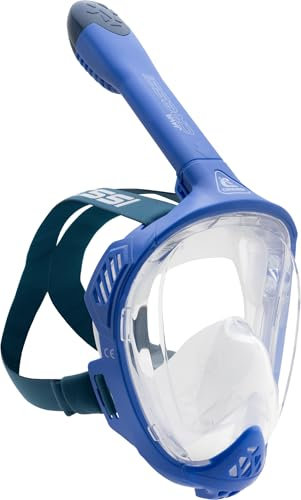 Cressi Java Full Face Mask Blue/Blue Navy S/M - Maschera Snorkeling Integrale Unisex, Lente Ultra Chiara Anti Fog, 100% Silicone, Snorkel Dry con Valvole Sicurezza, Blu/Blu Navy, S/M