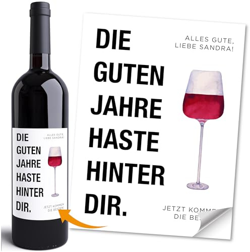 Moonworks® Weinetikett Geburtstag personalisiert mit Wunschtext Spruch lustig Ironie Sarkasmus Flaschenetiketten selbstklebend Weiss unisize