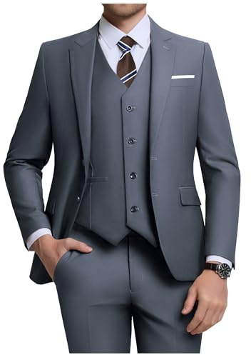 ZKHOECR Herren-Anzug-Set, 3-teilig, schmale Passform, Blazer mit Zwei Knöpfen, einfarbig, Jacke, Weste, Hose, Hochzeit, Business-Anzug, grau dunkel, 6XL