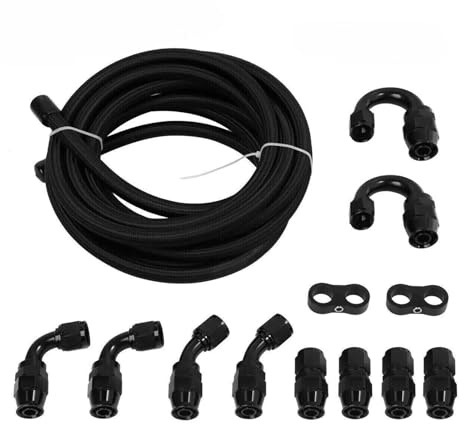 Universal aluminiumlegering for E85 Svart AN6 AN8 Nylonflätad PTFE Fuel Line Kit 10 kopplingar Slang 19.68FT 20 fot(AN8)