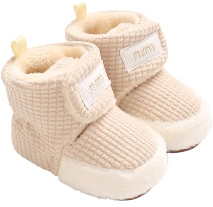TMEOG Krabbelschuhe Baby Winterschuh Outdoor Fleece Boots Rutschfest Warme Booties Stiefel Gefütterte Neugeborene Walk Schuhe für Mädchen Jungen 0-18 Monate(Aprikose,0-6 Monate)