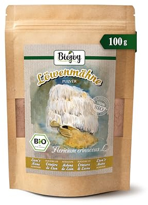Biojoy Criniera di leone BIO in polvere, Lion's Mane Powder, 100 g | Dalla Cina, essiccata e finemente macinata, Hericium erinaceus L.