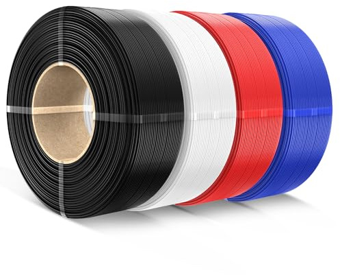 SUNLU PLA Filament Nachfüllung 1,75mm, PLA 3D-Drucker Filament Geeignet für Bambu und SUNLU 3rd Wiederverwendbare Spule, Maßgenauigkeit +/-0,02mm, 1kg pro Spule, 4 Pack, Schwarz+Weiß+Rot+Klein Blau